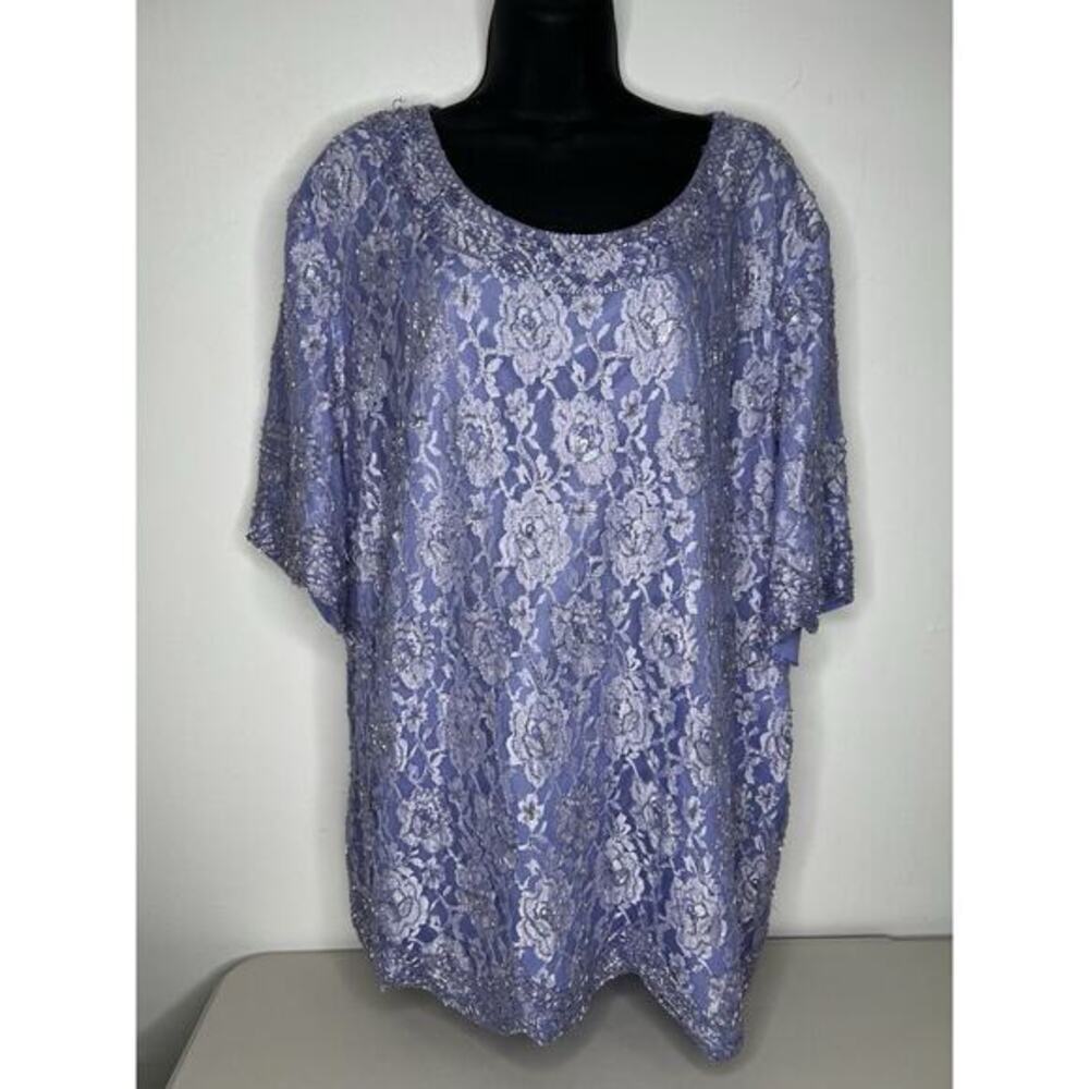 Candlelight and Champagne Woman Lilac Sequins Beaded Blouse Top Women’s Size 32W